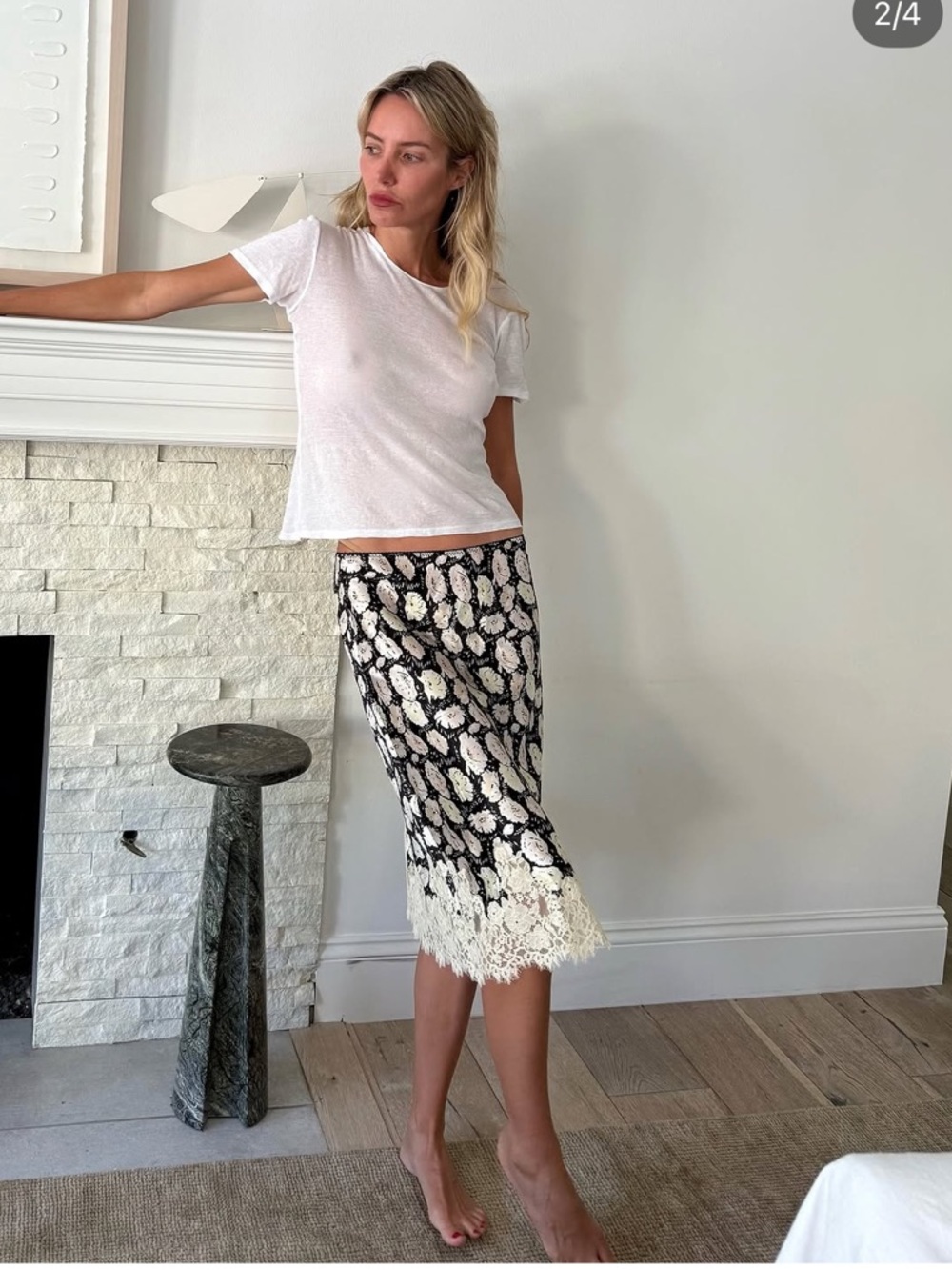 Doen Elowette Floral Lace Hem Silk Skirt